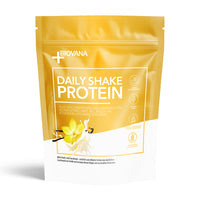 Thumbnail for Gelbe Beutelverpackung mit Schrift DAILY SHAKE PROTEIN und Vanilleblüte