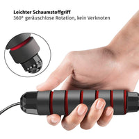 Thumbnail for Hand hält Springseil mit weichem Schaumstoffgriff und 360° Kugellager für geräuschlose Rotation