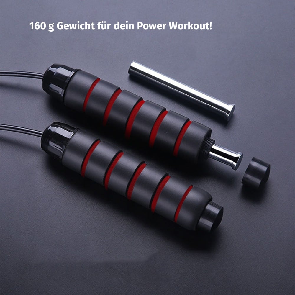Springseil mit herausnehmbaren 160 g Metallgewichten und rutschfesten Griffen für intensives Training