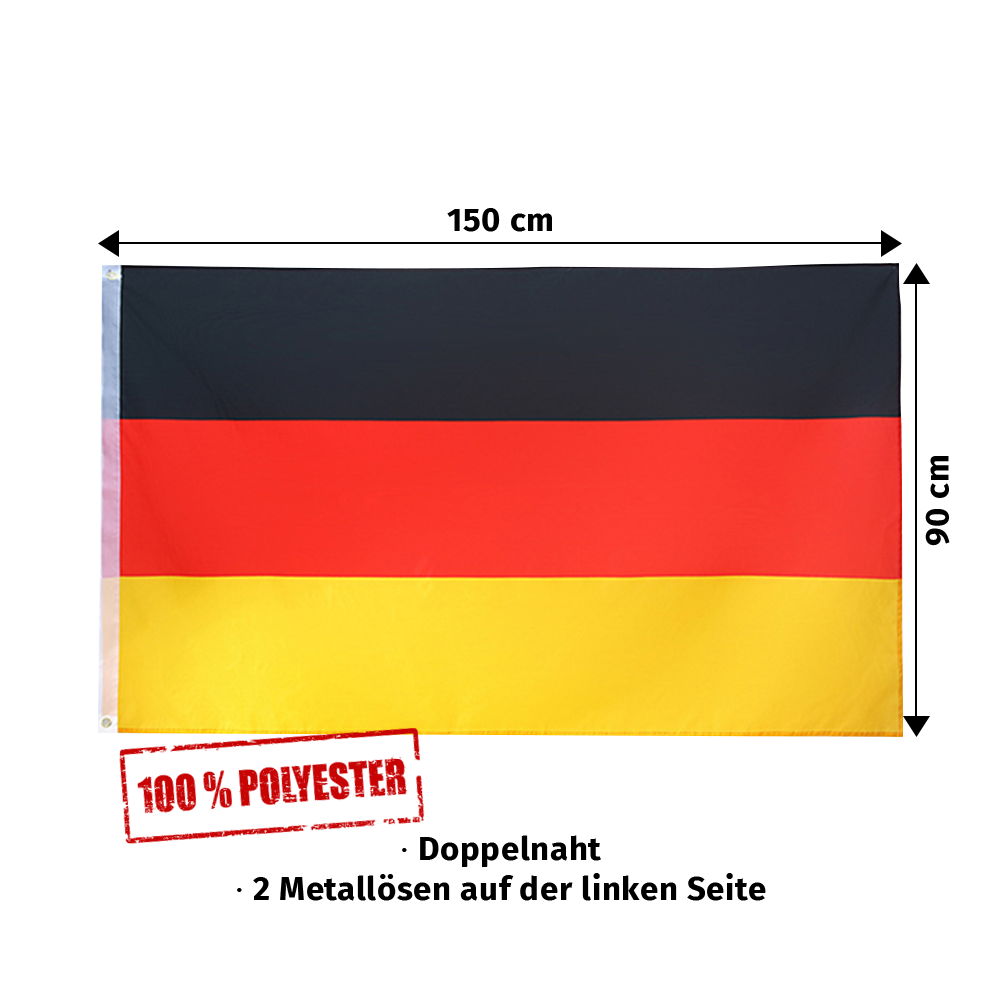 Deutschland Flagge 90x150 cm Premium Qualität - Deutschland Flagge mit 2 Metallösen links - baaboo -