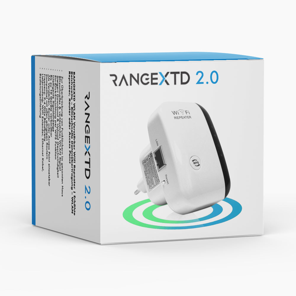 RANGEXTD WLAN Verstärker WiFi Repeater  - Zur Überbrückung von Funklöchern im gesamten Haus