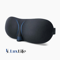 Thumbnail for Schwarze Augenmaske mit blauen Linien und seitlichem Gummiband vor weißem Hintergrund