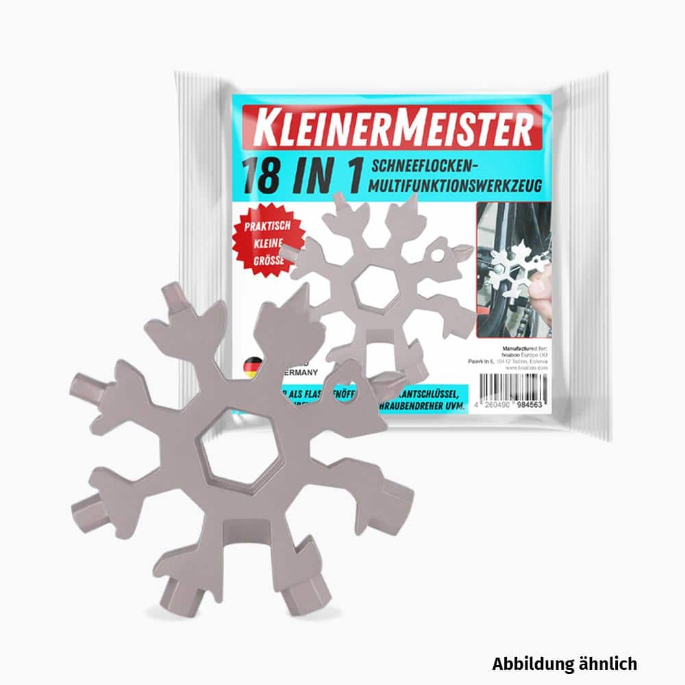 KleinerMeister 18-in-1 Schneeflocken Multifunktionswerkzeug (6x6x1 cm, 100g) - Aus Edelstahl