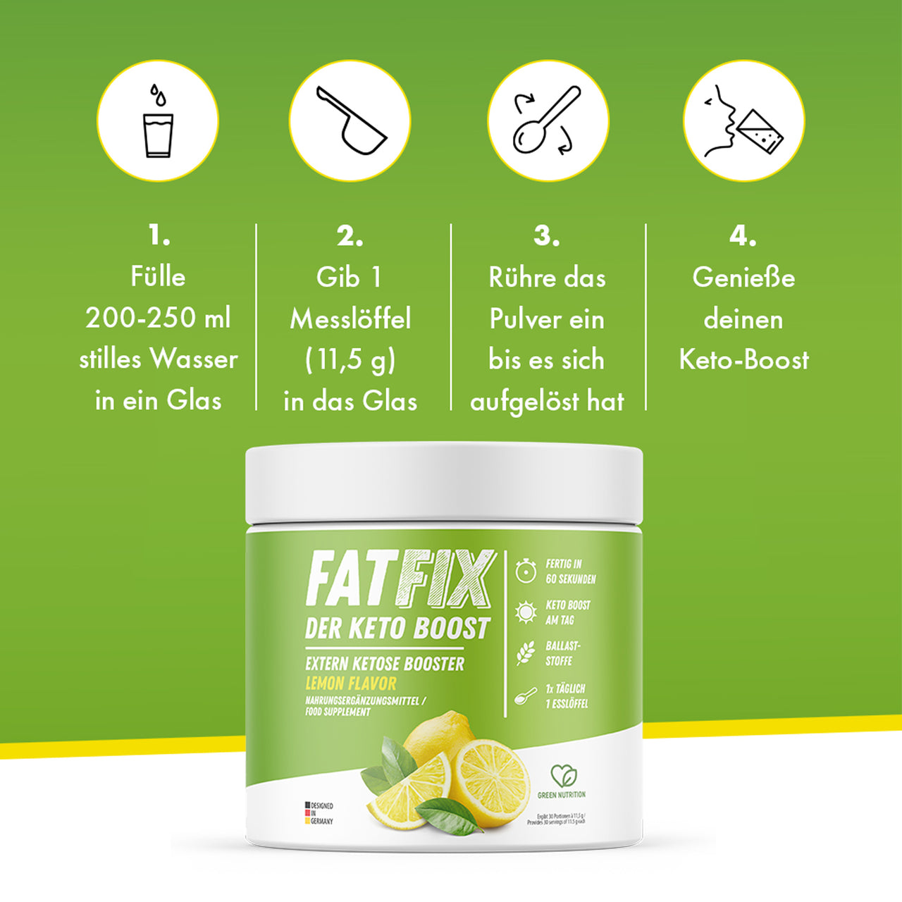 FATFIX Keto Boost Exogene Ketone (345g) - Spritziger Zitronengeschmack