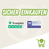 Thumbnail for Grüner Schriftzug Sicher einkaufen mit Trustpilot Sternenbewertung und TÜV-Siegel rechts