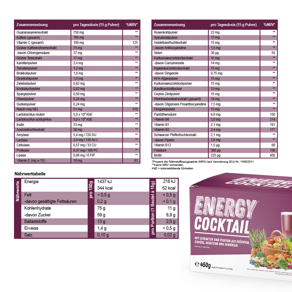 ENERGY COCKTAIL (30 Portionsbeutel) - 166 mg Koffein pro Tagesportion - baaboo -