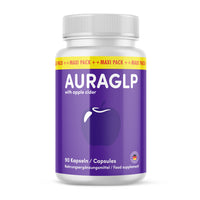 Thumbnail for Kunststoffdose mit Schrift Auraglp with apple cider, 90 Kapseln, lila Etikett mit abgebildetem Apfel