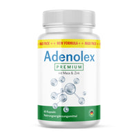 Thumbnail for Weiße Kunststoffdose mit grünem Etikett und Schrift Adenolex Premium mit Maca und Zink 60 Kapseln