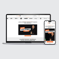 Thumbnail for Laptop und Smartphone zeigen eine Website mit autogenem Training und einer Person im schwarzen Hemd