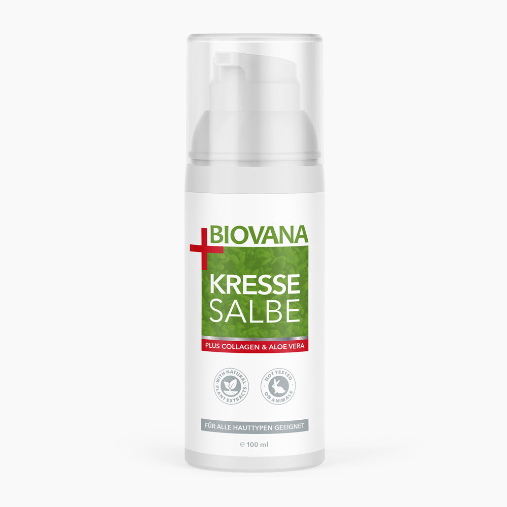 Kresse Salbe 100 ml von Biovana im Pumpspender, Plus Collagen & Aloe Vera