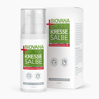 Thumbnail for Flasche mit Pumpspender Biovana Kresse Salbe 100 ml vor passender Faltschachtel