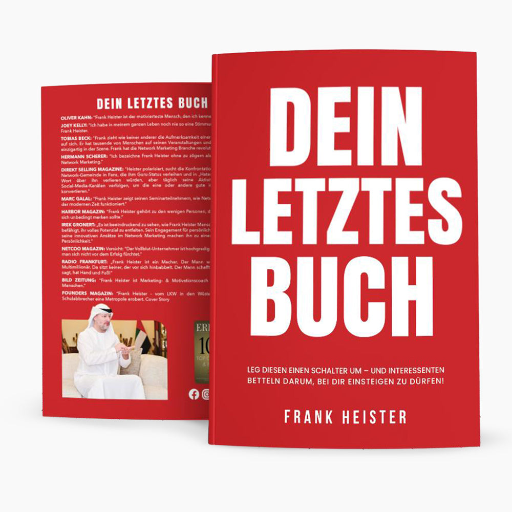 Vorder und Rückseite des roten Buchs Dein letztes Buch von Frank Heister