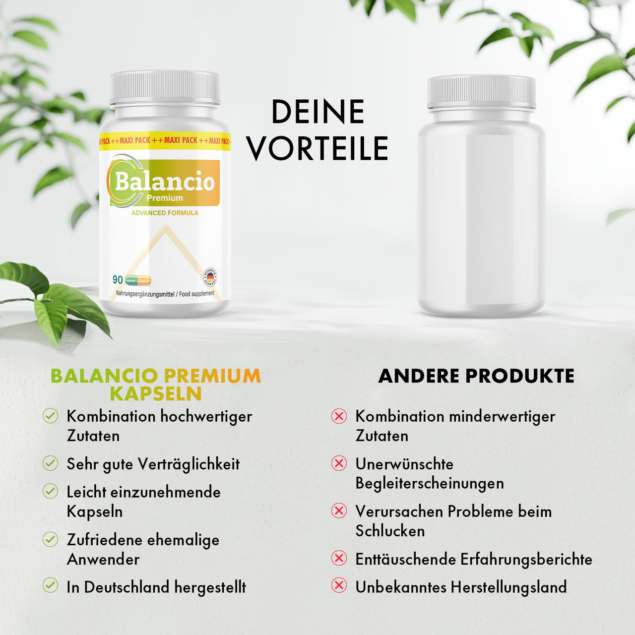 Vergleich Balancio Premium Kapseln und andere Produkte mit Vorteilen und Nachteilen