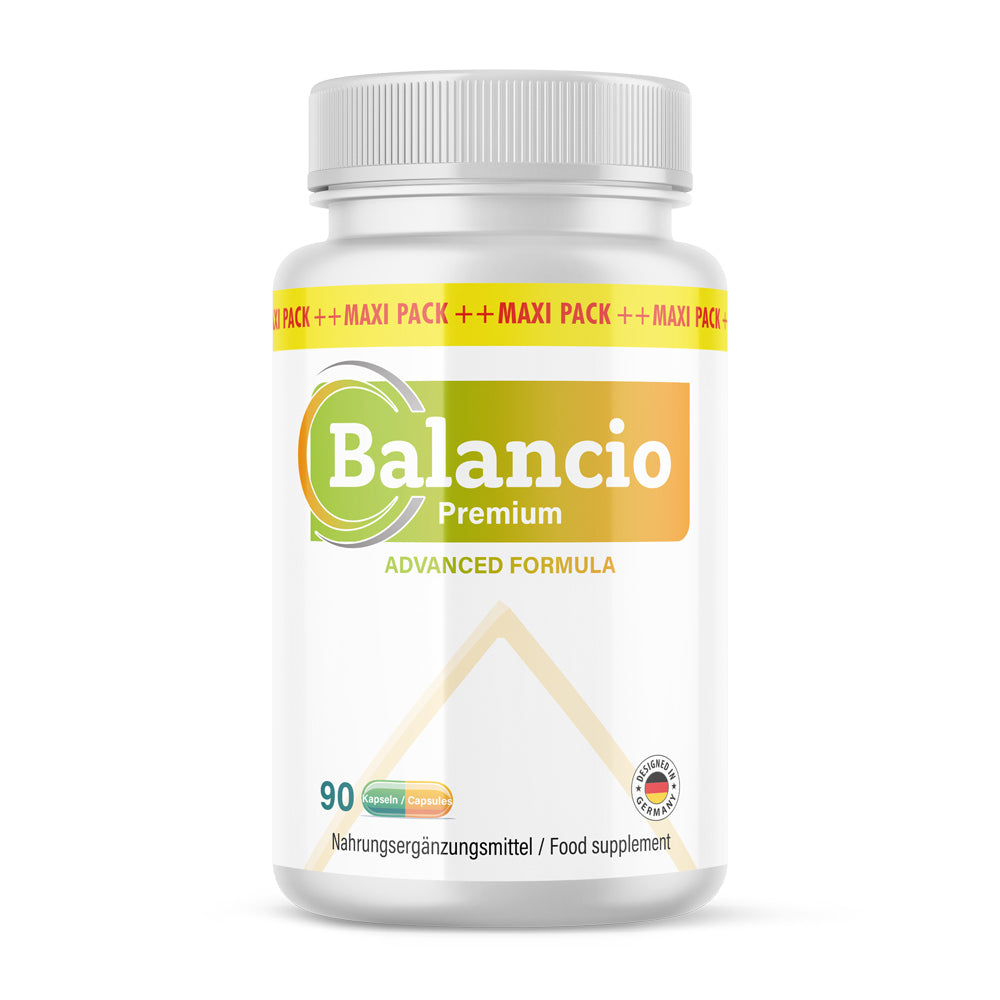 Weiße Dose Balancio Premium Advanced Formula Nahrungsergänzungsmittel mit 90 Kapseln