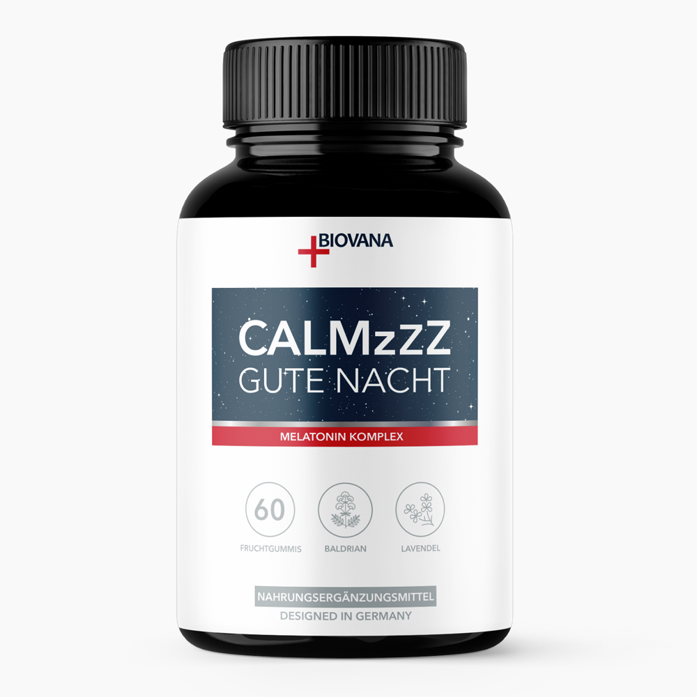 Biovona Calmzzz Gute Nacht Dose mit Melatonin Komplex Baldrian Lavendel und 60 Fruchtgummis