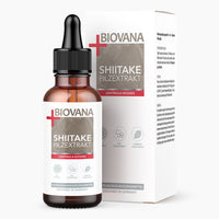 Thumbnail for Braune Flasche mit Pipette und Schrift Biovana Shiitake Pilzextrakt Lentinula edodes 50 ml vor Faltschachtel