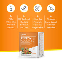 Thumbnail for Schrittanleitung Energy Cocktail mit vier Icons Wasser Pulver einrühren trinken