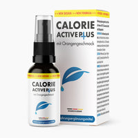 Thumbnail for Flasche mit Sprühkopf Calorie Active Plus mit Orangengeschmack vor passender Faltschachtel
