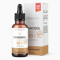 Thumbnail for Canosol Med 10% Premium Öl in brauner Pipettenflasche mit Verpackung und 100% plant base Siegel