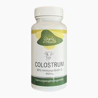 Thumbnail for Weiße Dose mit grünem Streifen, Aufschrift Colostrum 30 % Immunglobulin G 450 mg