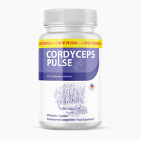 Thumbnail for Weiße Produktdose Cordyceps Pulse mit neuem Design und Darstellung des Inhaltsstoffs, 60 Kapseln