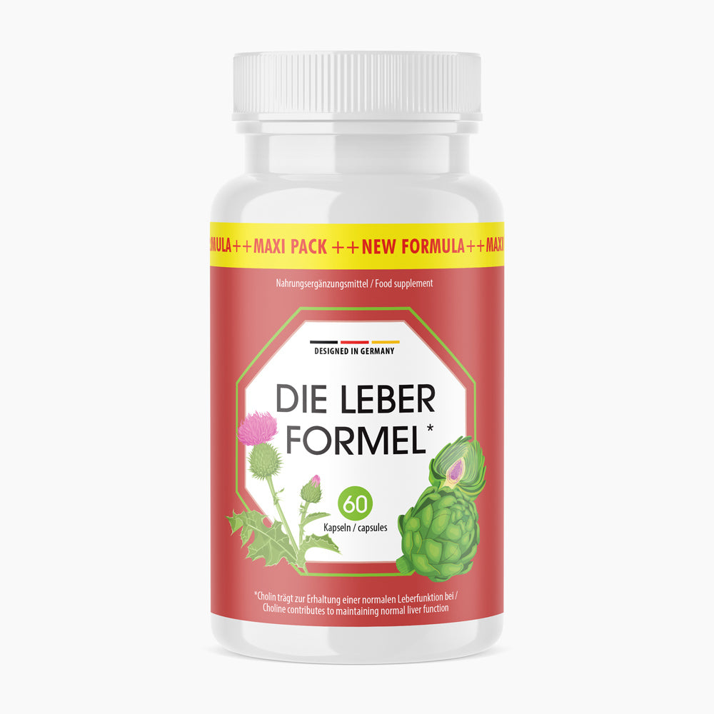 Produktabbildung Die Leber Formel, 60 Kapseln, mit Pflanzenmotiv auf dem Etikett