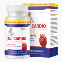 Thumbnail for Dose mit Etikett Dr. Cardio, 90 Kapseln, Herzabbildung vorne und passende Faltschachtel im Hintergrund