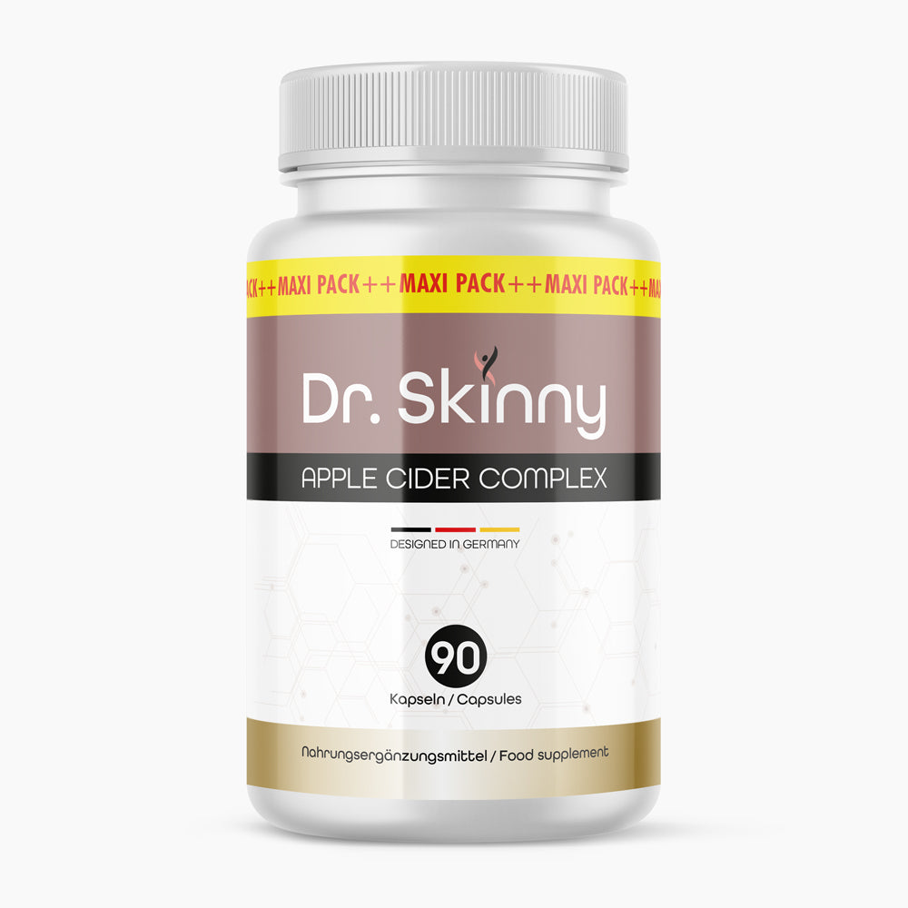 Weiße Kunststoffdose mit braunem Etikett Dr. Skinny Apple Cider Complex, 90 Kapseln