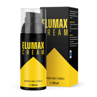 Thumbnail for ELUMAX CREAM 100 ml in schwarzer Pumpflasche mit gelbem Etikett vor passender Produktverpackung