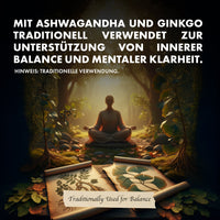 Thumbnail for Person sitzt meditierend im Wald, davor liegen geöffnete Schriftrollen mit Pflanzenzeichnungen