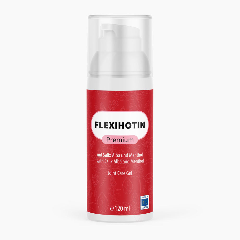 Flexihotin Premium Joint Care Gel in roter Pumpflasche mit Menthol und Salix Alba 120 ml