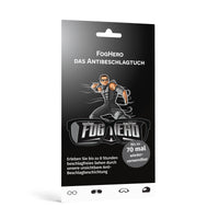 Thumbnail for Schwarze Verpackung FogHero Antibeschlagtuch mit Heldengrafik, Brille und Textangaben