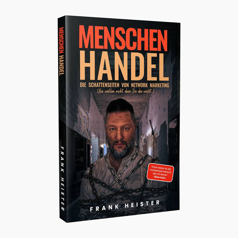 Buchcover Menschenhandel – Die Schattenseiten von Network Marketing mit Mann in Ketten