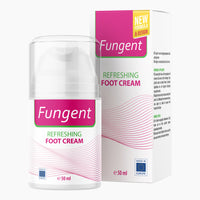 Thumbnail for Flasche mit Pumpspender und Schrift Fungent Refreshing Foot Cream, 50 ml vor Faltschachtel