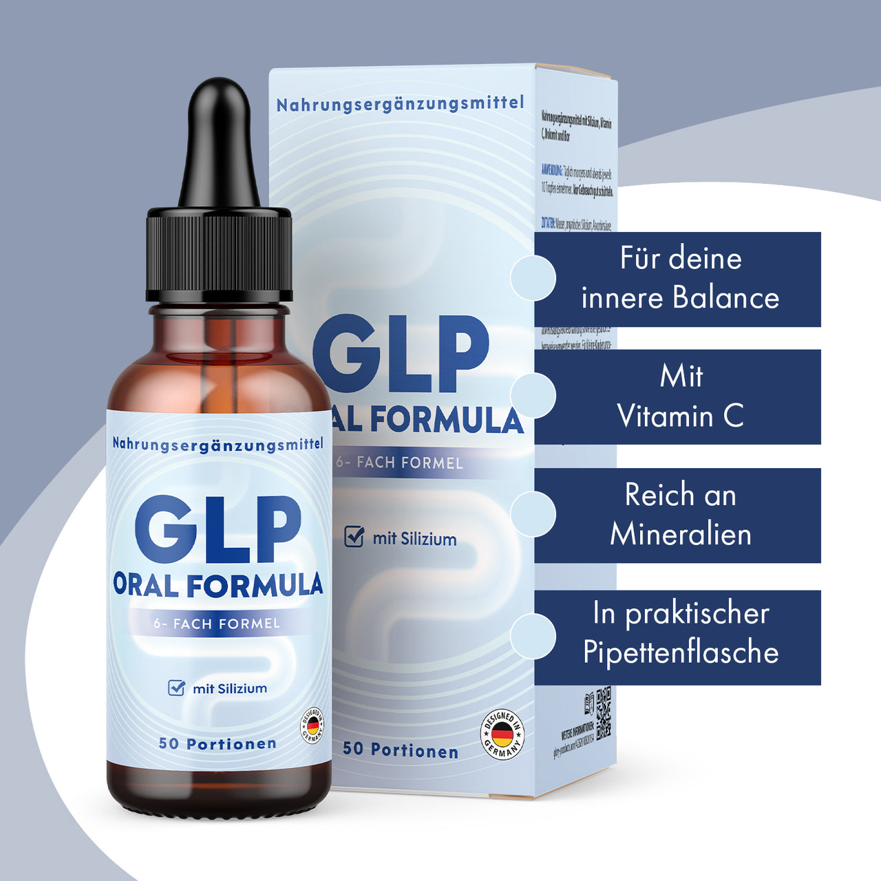 Braunglas Pipettenflasche GLP Oral Formula Nahrungsergänzung mit Vitamin C und Mineralien 50 Portionen