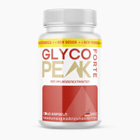 Thumbnail for Weiße Kunststoffdose mit weißem Deckel und rotem Etikett Glyco Peak Forte mit sichtbarer Angabe 60 Kapseln
