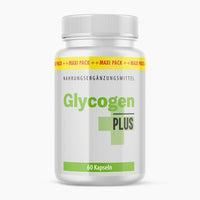Thumbnail for Weiße Kunststoffdose mit grünem Kreuz und Aufdruck Glycogen Plus, 60 Kapseln