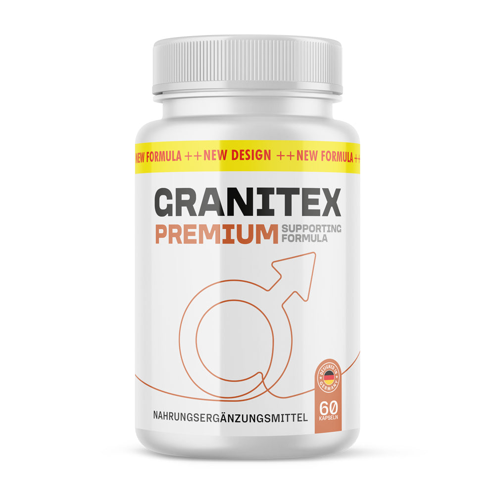 Weiße Kunststoffdose mit Schrift Granitex Premium, grafisch dargestelltes Symbol, 60 Kapseln