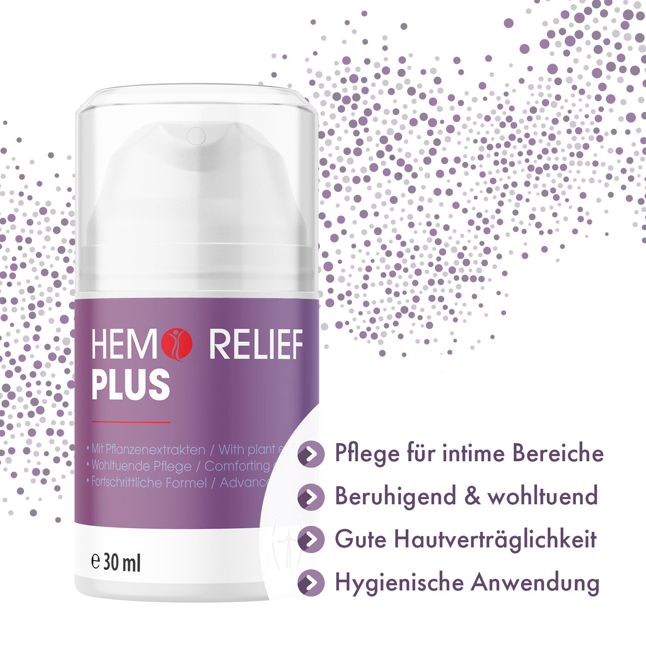 Hemo Relief Plus Creme 30 ml Spender mit Pflanzenextrakten, Pflege für intime Bereiche und sensible Haut
