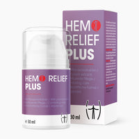 Thumbnail for Hemo Relief Plus Creme-Spender 30 ml mit Pflanzenextrakten, Verpackung und Flasche vor Hintergrund