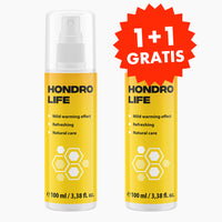 Thumbnail for Zwei gelbe Hondro Life Sprayflaschen, eine mit Sprühkopf, daneben rotes Schild „1+1 gratis“