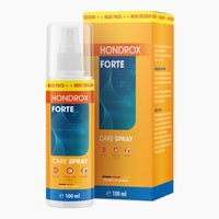 Thumbnail for Sprühflasche mit Etikett Hondrox Forte Care Spray, 100 ml, vor passender orange-blauer Faltschachtel