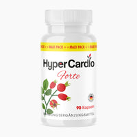 Thumbnail for Dose HyperCardio Forte mit 90 Kapseln und Illustration roter Hagebutten auf weißem Etikett