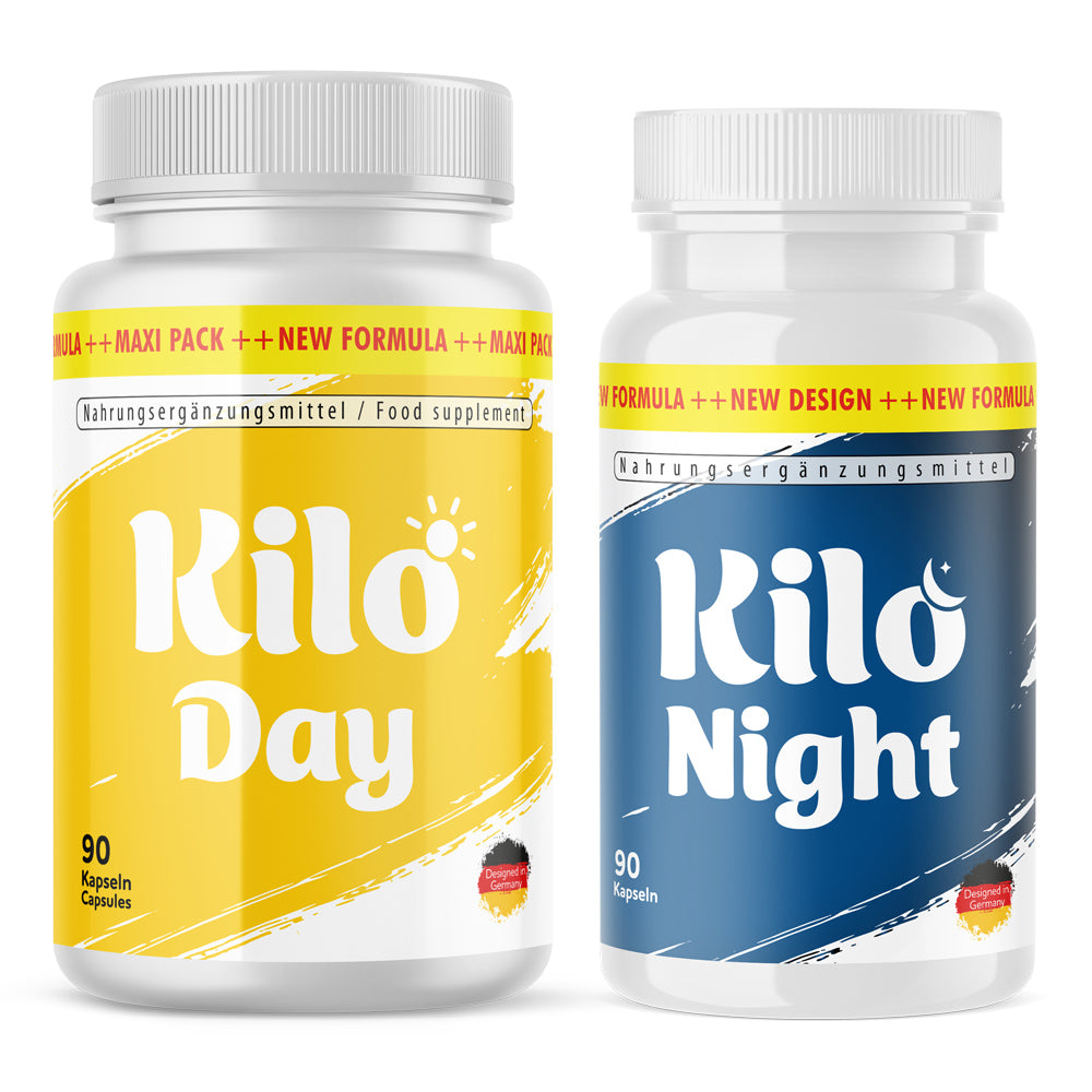 Zwei Dosen Kilo Day und Kilo Night Maxi Pack mit je 90 Kapseln Nahrungsergänzungsmittel