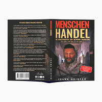 Thumbnail for Aufgeschlagenes Buch Menschenhandel von Frank Heister mit Vorder- und Rückseite des Covers