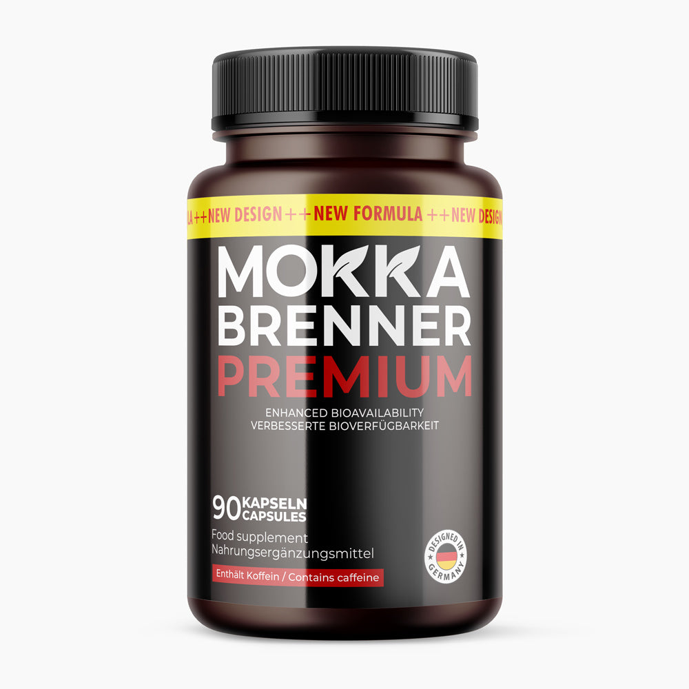Kunststoffdose mit schwarzem Etikett Mokka Brenner Premium 90 Kapseln