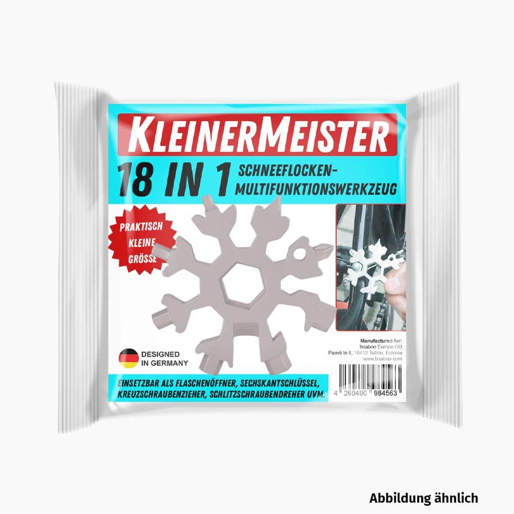 KleinerMeister 18-in-1 Schneeflocken Multifunktionswerkzeug (6x6x1 cm, 100g) - 18 Werkzeugtools