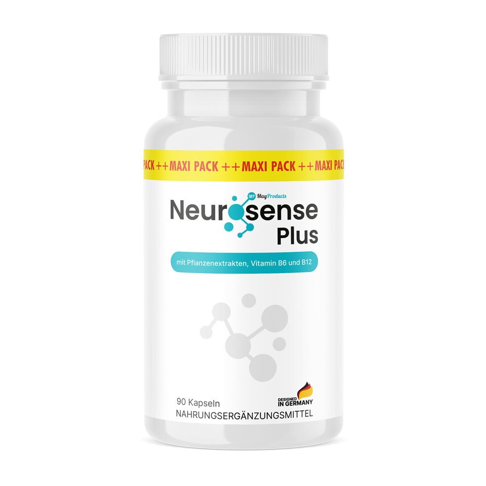 Weiße Dose Neurosense Plus Nahrungsergänzung 90 Kapseln mit Pflanzenextrakten Vitamin B6 B12