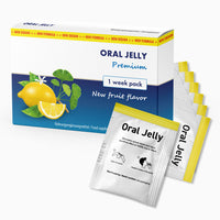 Thumbnail for Einzelnes Sachet Oral Jelly mit grafischer Einnahmeanleitung vor Faltschachtel mit Zitronenabbildung