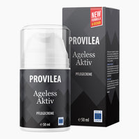 Thumbnail for Flasche mit Pumpspender und schwarzem Etikett Provilea Ageless Aktiv Pflegecreme 50 ml vor Faltschachtel